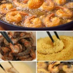 Crispy shrimp served in a creamy garlic-dill sauce on a plate