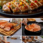 Easy chicken dish topped with bell pepper garlic sauce and served with mashed potatoes